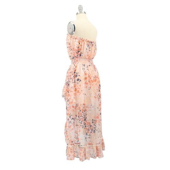 Ramy Brook Manon Dress Strapless Silk Floral Ruffle Midi S Blush Combo - Picture 6 of 9